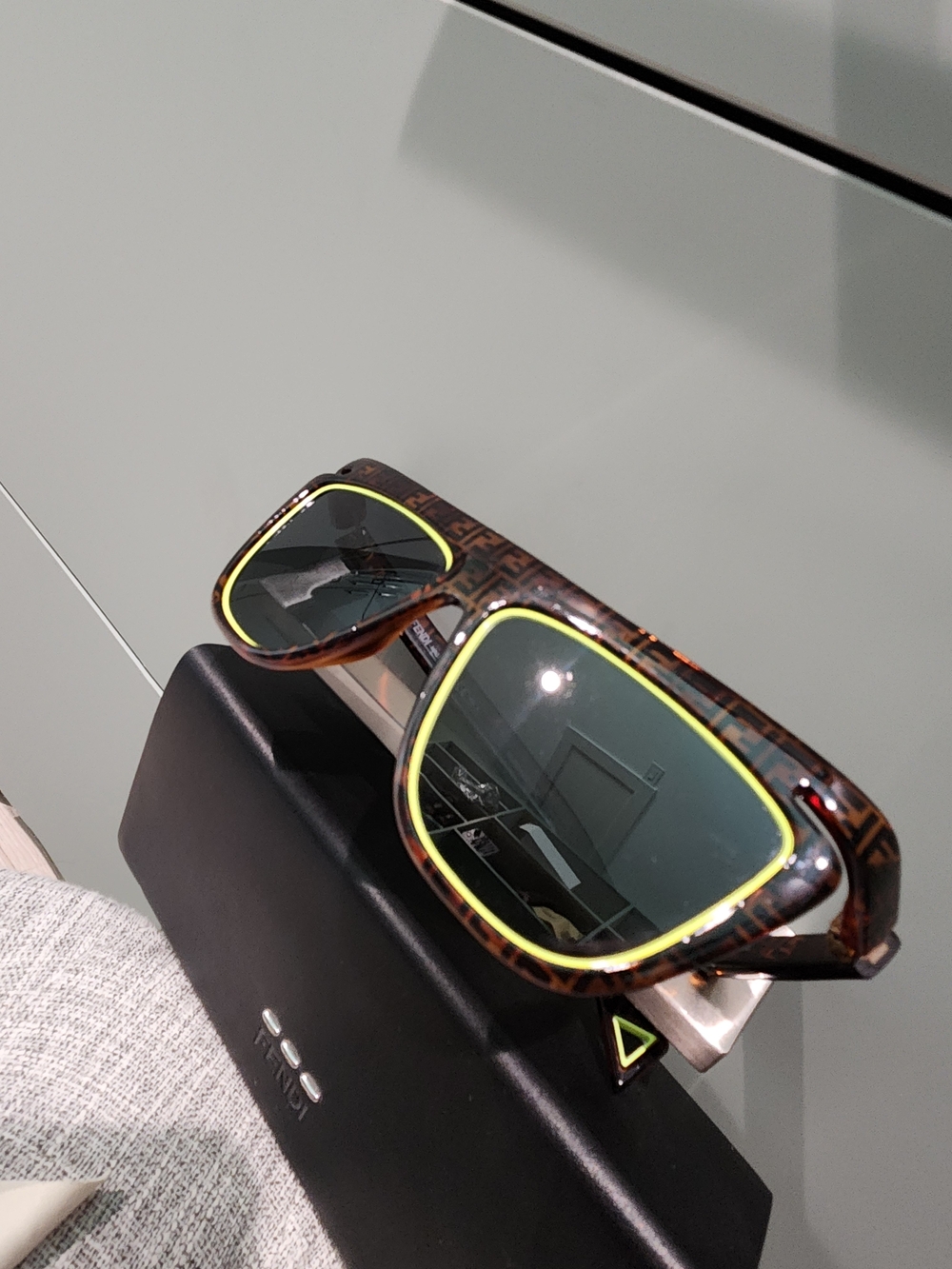Fendi Brown Tortoiseshell Logo Sunglasses with Neon Yellow Trim - Picture 5 of 7